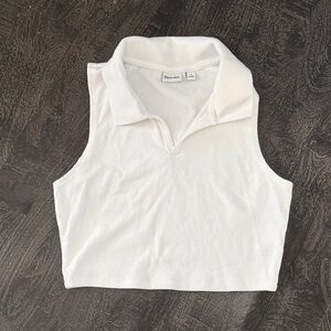 White Sleeveless Polo Crop Top